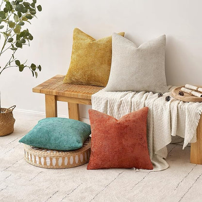 MIULEE Pack of 2 Couch Throw Pillow Covers 20x20 Inch Aqua Green Modern Boho Accent Decorative Pillow Covers Soft Chenille Farmhouse Cushion Covers for Home Decor Bed Sofa Living Room