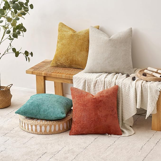 MIULEE Pack of 2 Couch Throw Pillow Covers 18x18 Inch Aqua Green Modern Boho Accent Decorative Pillow Covers Soft Chenille Farmhouse Cushion Covers for Home Decor Bed Sofa Living Room