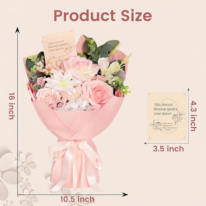 TINGE TIME Preserved Flowers Bouquet, Pink Faux Rose Bouquets, Artificial Flowers, Romantic Faux Flowers, for Valentine Centerpiece Table Home Mother 's Day Holiday Party