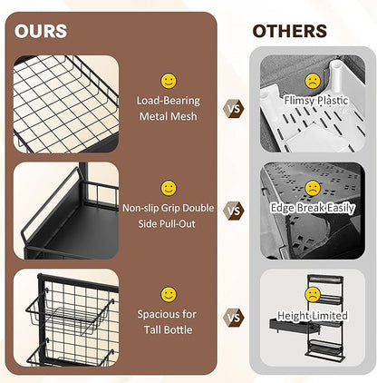 Under Sink Organizer Shelves, Pull Out Cabinet Organizers, Metal Hook Shelf Sliding Drawers for Kitchen Bathroom Closet Organization and Storage
