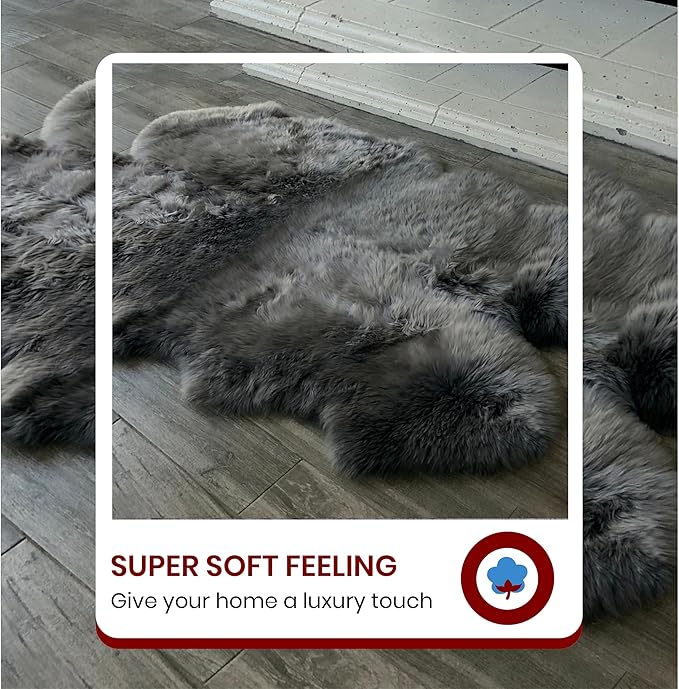 Free Shape Luxury Soft Fluffy Shag Area Rug Double Side by Side 3'x4', 90x120cm - Vegan Fur Ultra Soft Indoor Carpet Nursery Rugs for Bedroom Home Decor, Dark Grey