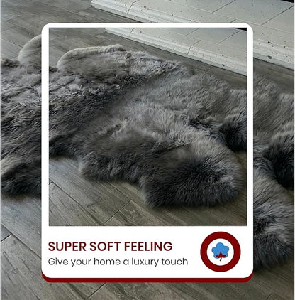 Free Shape Luxury Soft Fluffy Shag Area Rug Triple Side by Side 3'x6', 90x180cm - Vegan Fur Ultra Soft Indoor Carpet Nursery Rugs for Bedroom Home Decor, Dark Grey