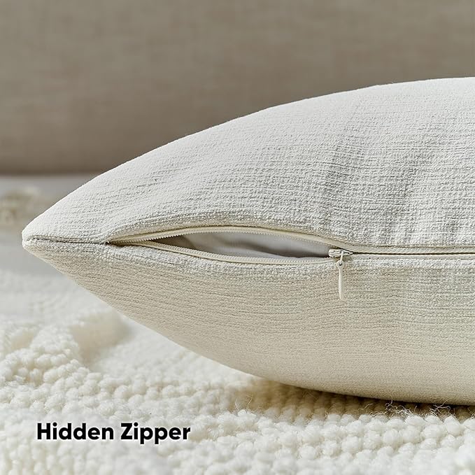 FUTEI Cream Chenille Decorative Throw Pillow Covers 22x22 Inch Set of 2,Soft Cozy Faux Linen Textured Cushion Case,Farmhouse Home Decor for Couch Living Room