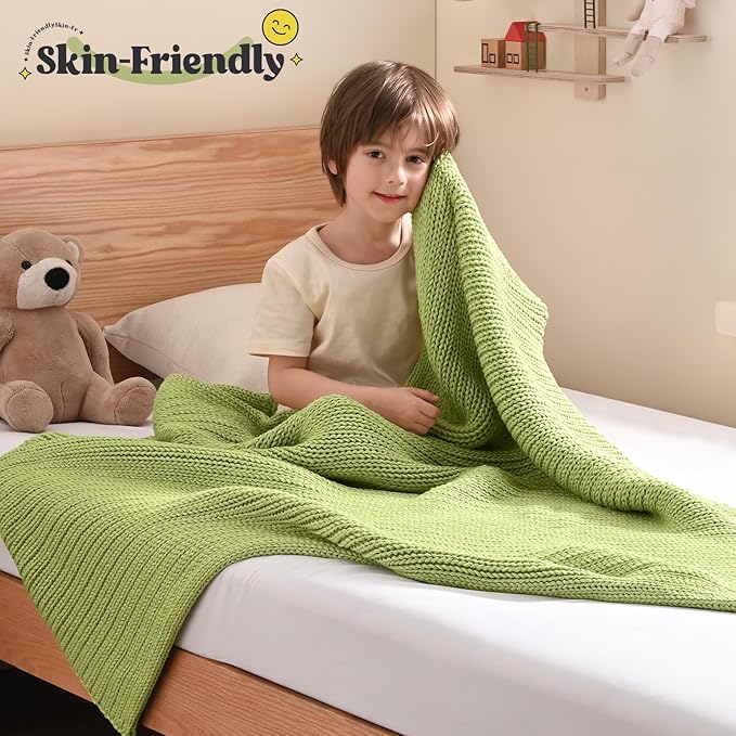 Guohaoi Knitted Weighted Blanket Kids (Light Green 36"x48" 3lbs) No Beads Cooling Heavy Blanket, Home Decor Breathable Chunky Knit Throw Blanket for All-Season Use