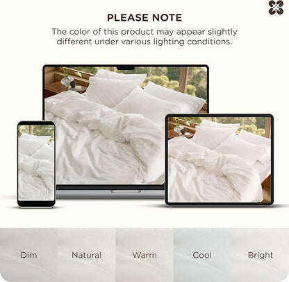Bedsure Cotton Duvet Cover Queen - Luxury Slub Weave 100% Cotton Duvet Cover with a Linen Like Textured, Easy Change Durable Bedding, Coconut White, 90" x 90"