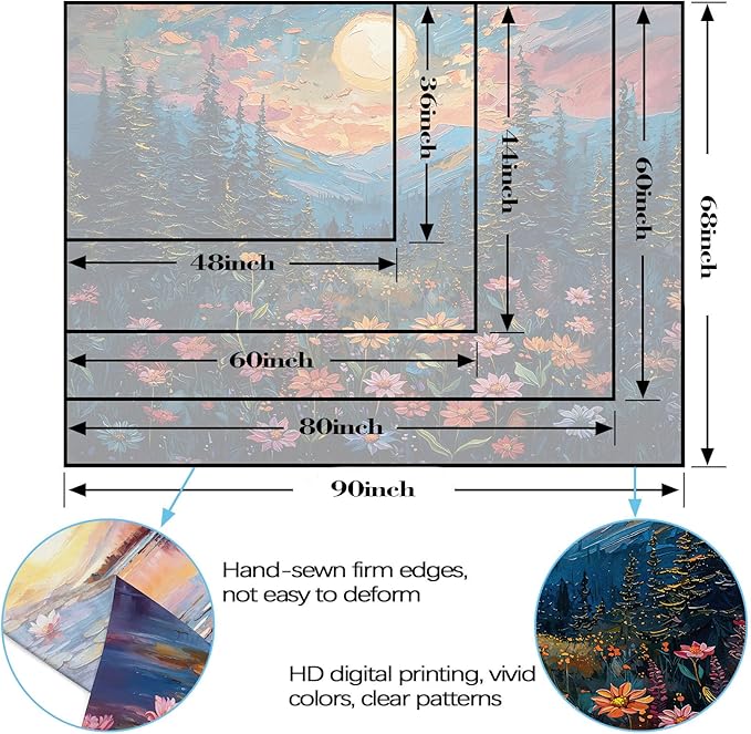kampdream Landscape Tapestry, Scenery Art Wall Tapestries, Nature Wall Decor for Bedroom Living Room Backdrop Sunset Wildflowers 60×80 inches