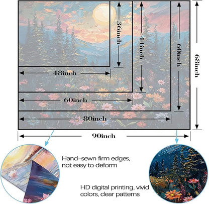 kampdream Landscape Tapestry, Scenery Art Wall Tapestries, Nature Wall Decor for Bedroom Living Room Backdrop Sunset Wildflowers 60×80 inches