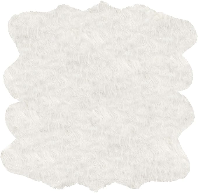 Luxe Gordon Faux Fur Rug with Soft and Fluffy Pile | Machine Washable Living Room Rug with Anti-Slip Backing | Cruelty-Free Area Rugs for Office or Bedroom, White, 6 ft x 6 ft