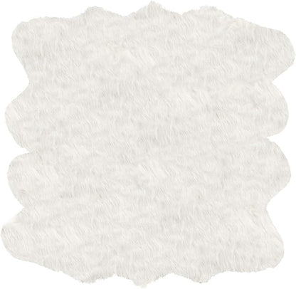 Luxe Gordon Faux Fur Rug with Soft and Fluffy Pile | Machine Washable Living Room Rug with Anti-Slip Backing | Cruelty-Free Area Rugs for Office or Bedroom, White, 6 ft x 6 ft