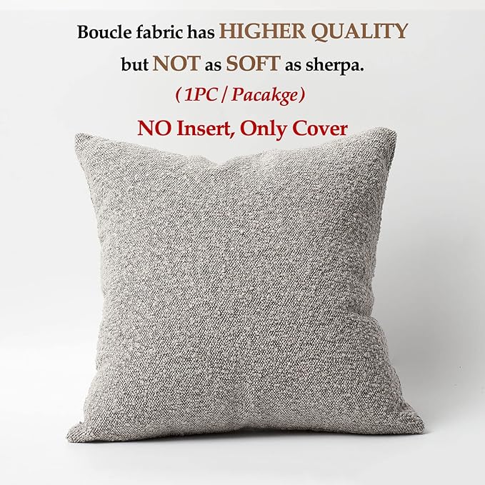 DOMVITUS Luxury Decorative Throw Pillow Cover 18 x 18 Inch Textured Boucle Square Sofa Couch Pillow for Living Room Woven Accent Cushion Case, 1PC, Sand Grey
