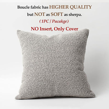 DOMVITUS Luxury Decorative Throw Pillow Cover 18 x 18 Inch Textured Boucle Square Sofa Couch Pillow for Living Room Woven Accent Cushion Case, 1PC, Sand Grey