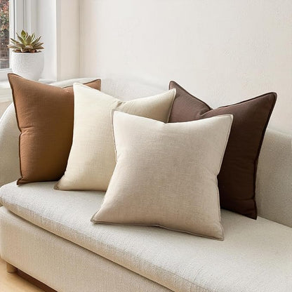 Brown Pillow Covers Pack of 4 Decorative Solid Fall Linen Throw Pillow Covers Soft Accent Boho Farmhouse Couch Pillowcases Modern Home Decor for Living Room Bed Sofa 18x18 Inch