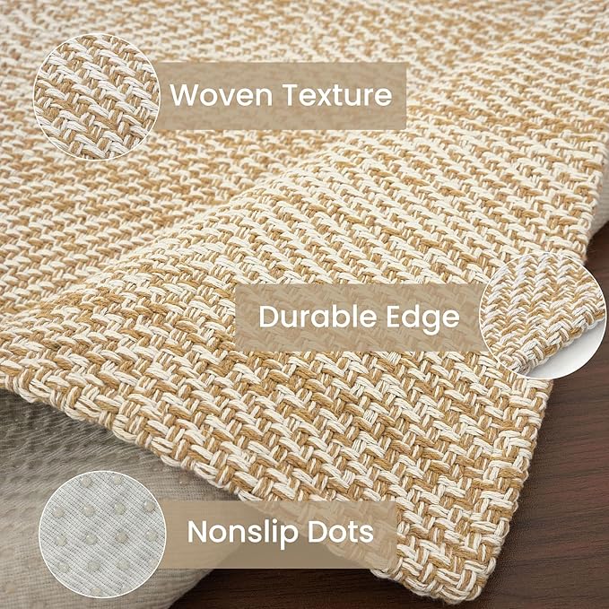 IOHOUZE Small Area Rug 2x3 Washable Woven Rugs for Entryway Non Slip Rubber Backed Front Door Rugs Indoor Doormat Throw Rug Floor Carpet for Entrance Kitchen, Warm Beige/Orange/Apricot