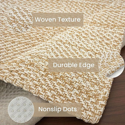 IOHOUZE Washable Area Rug 4x6 Non Slip Rubber Backed Woven Rugs for Entryway Indoor Bedroom Rugs Kitchen Rug Floor Throw Carpet for Entrance Front Door Living Room, Warm Beige/Orange/Apricot