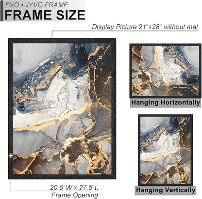 Engineered Wood 21x28 Frame, Black Picture Frame for 21 x 28 Inch Poster Puzzle Photo, Light Weight 21 by 28 Poster Frame with Wood-grain for Wall - 1 Pack/Black/21 x28