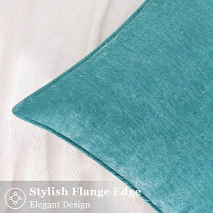 decorUhome Spring Couch Throw Pillow Covers 20x20 Set of 2, Decorative Soft Velvet Neutral Chenille Pillow Covers with Elegant Design for Sofa Bed Living Room Home Decor, Teal