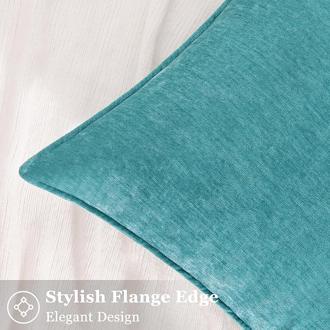 decorUhome Spring Couch Euro Sham Throw Pillow Covers 22x22 Set of 2, Decorative Soft Velvet Neutral Chenille Pillow Covers with Elegant Design for Sofa Bed Living Room Home Decor, Teal