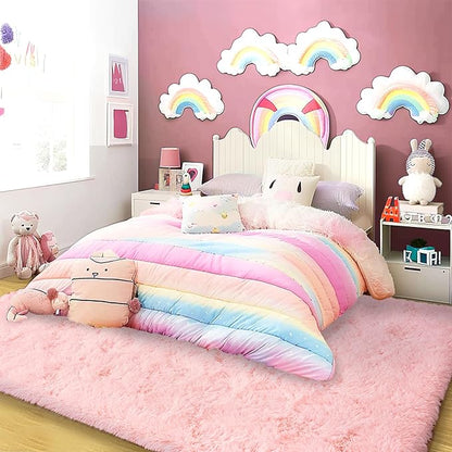 Super Fluffy Rug for Bedroom, 4x6 Shag Fuzzy Area Rug for Living Room Bedroom, Plush Soft Carpet for Girls Boys Kids, Non Slip Throw Rugs for Dorm, Modern Home Decor Aesthetic, Pink