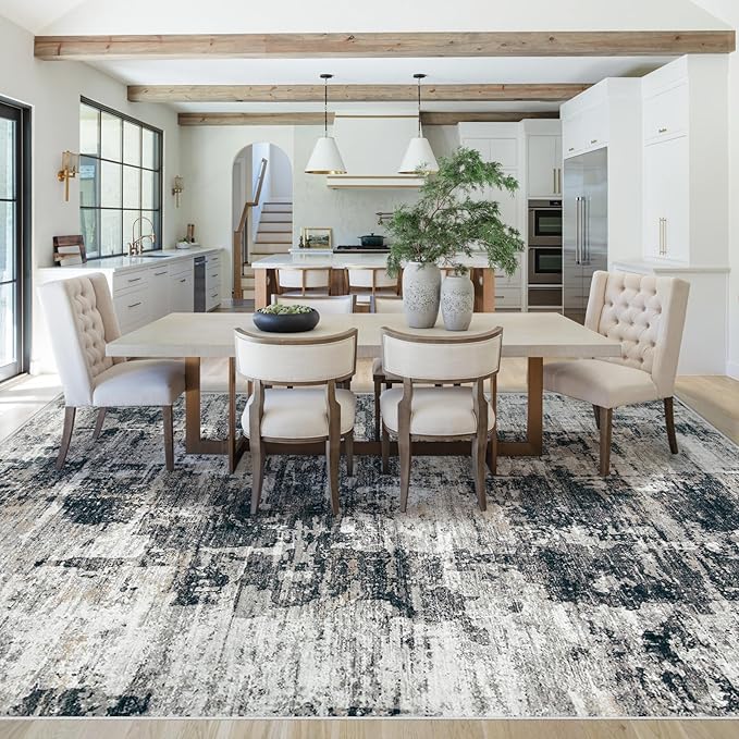 8x10 Area Rugs for Living Room, Washable Modern Abstract Large Area Rug Neutral Soft Non Slip Kids Rug Stain Resistant Indoor Carpet for Bedroom Nursery Dining Room Playroom Office(BlackGrey, 8'x10')