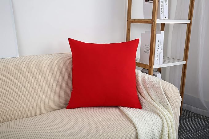 TangDepot Handmade Decorative Solid 100% Cotton Canvas Throw Pillow Covers/Pillow Shams, (22"x22", Red)