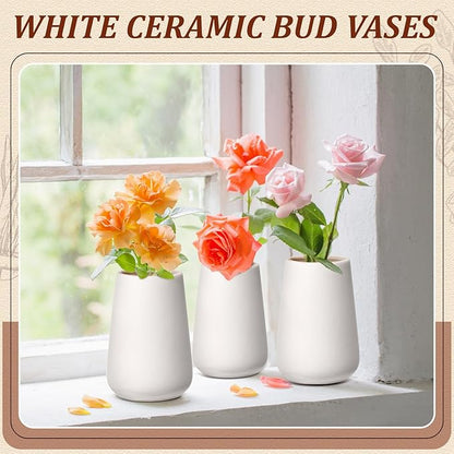 Tioncy 15 Pack White Ceramic Bud Vases Bulk Christmas Decoration 3.9 Inch Boho Small Flower Ceramic Vases for Centerpieces for Dry Flowers Pampas Garss Home Wedding Table Decor(Stylish)