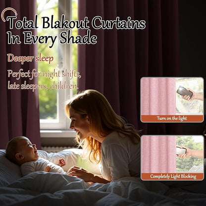 Lajode Baby Pink Linen Blackout Curtains 84 Inch Long for Living Room Narrow Window, 38 Inch Wide Thermal Insulated Light Blocking Small Curtains for Girls Bedroom Kids Nursery, 38x84 Inch 2 Panels
