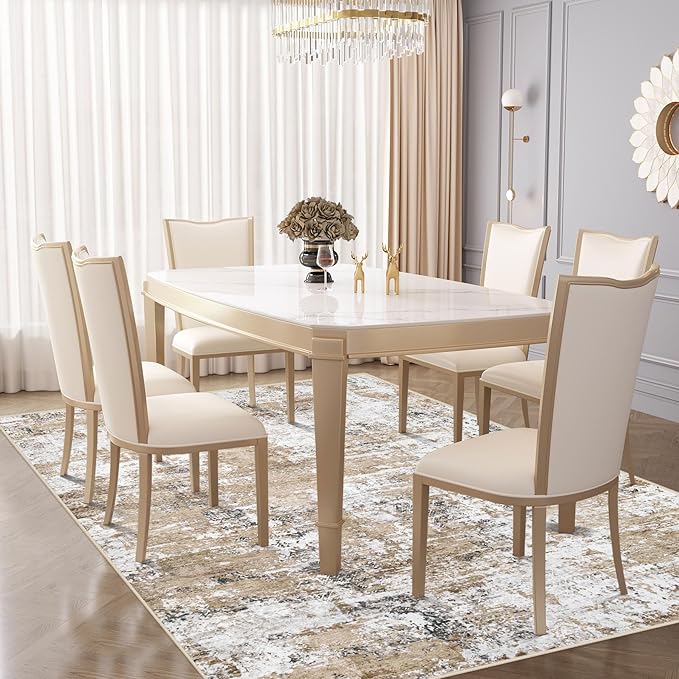 5x7 Area Rugs for Living Room, Washable Modern Abstract Large Area Rug Neutral Soft Non Slip Kids Rug Stain Resistant Indoor Carpet for Bedroom Nursery Dining Room Home Office(Beige, 5'x7')