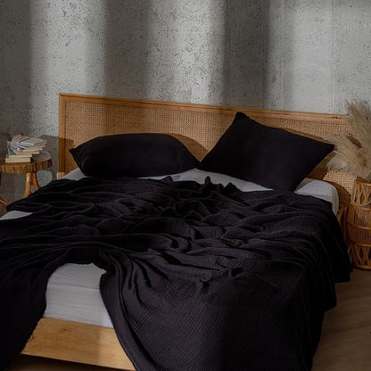 Muslin Blanket - Pure 100% Turkish Cotton Airy Soft Light Versatile Gauze Throw Blanket for Bed, Couch, Sofa (Black, Twin XL Size (71" x 95" inch))
