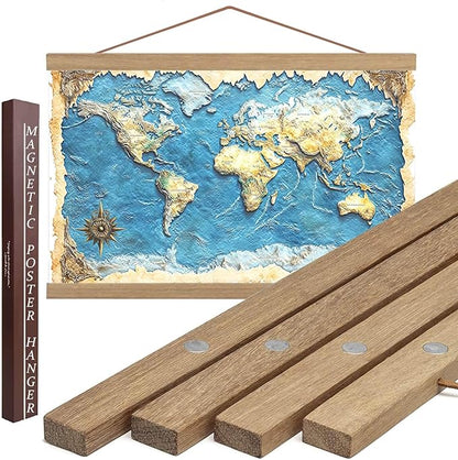 DACRI HOME Magnetic Poster Hanger Frame, Sturdy Magnetic Poster Frame with Teak Wood, Strong Magnets for Hanging Prints, Maps, Pictures, Scroll Wall Art, 22x34 22x28 (22 Inch, Teak)