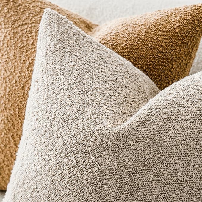 Foindtower Textured Boucle Throw Pillow Covers Accent Solid Pillow Cases Cozy Soft Decorative Couch Cushion Case for Chair Sofa Bedroom Living Room Home Decor, 18 x 18 Inch,Beige Oatmeal