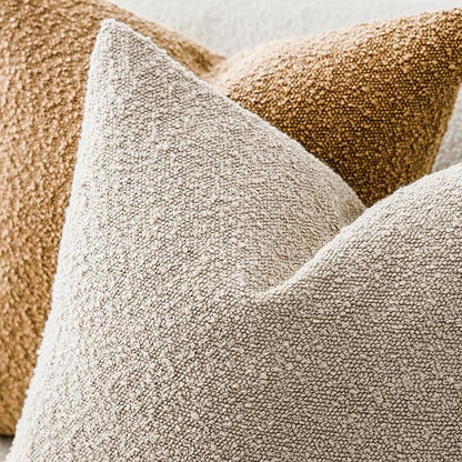 Foindtower Textured Boucle Throw Pillow Covers Accent Solid Pillow Cases Cozy Soft Decorative Couch Cushion Case for Chair Sofa Bedroom Living Room Home Decor, 18 x 18 Inch,Beige Oatmeal