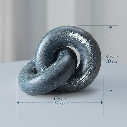 EOSAHR Boho Pine Wood Knot Decor Blue Wooden Chain Link Sculpture for Coffee Table, Bookshelf & Side Table Simple Modern Decorative Knot for Stylish Home Decor