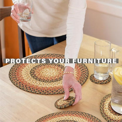 Homespice Russet Jute Woven Round Placemats Set of 6, 15", Warm Country Decor, Multicolor Table Mats - Vibrant Colors, Durable, Easy to Clean and Protects Furniture