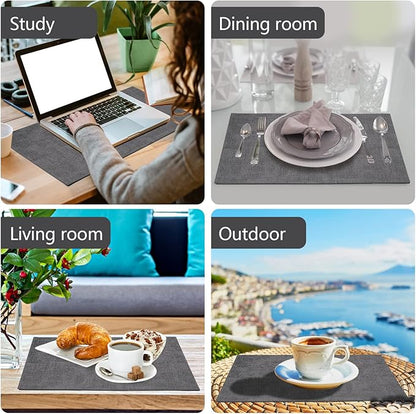 Faux Leather Placemats Set of 6,Heat Resistant Placemats for Dining Table, Easy Clean Non-Slip Place Mats, Waterproof Stain Resistant Wipeable Washable PU Table Mats, (Dark Grey)
