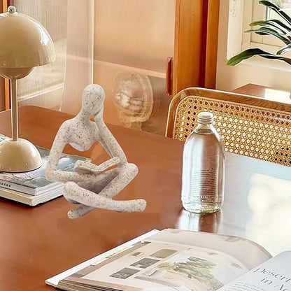 Reading Thinker Statue, Sculptures Abstract Art Ornament, Modern Aesthetic Figurine Decoration Set of 2 Status for Home Living Room Bedroom Office Shelf Table Desk Bookshelf Decor (Sandstone)