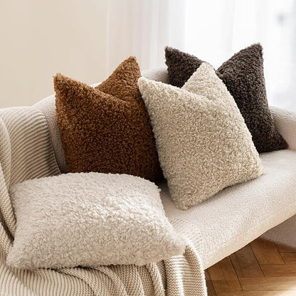 MIULEE Pack of 2 Faux Fur Throw Pillow Covers 20x20 Inch Neutral Oatmeal Boucle Decorative Sherpa Pillow Covers Fuzzy Accent Soft Sheepskin Fleece for Boho Home Decor Sofa Living Room Couch Bed