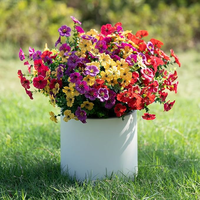 12 Bundles Artificial Flowers for Outdoors Decorations, Spring Summer Multicolor Realistic Faux Silk Daisy, UV Resistant Fake Flowers for Patio Home Decor Garden Planter Window Box Yard