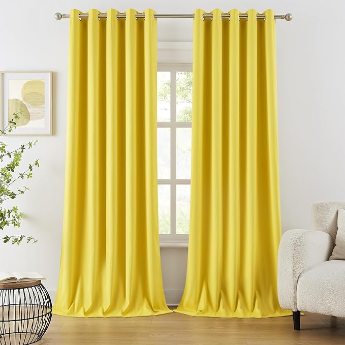 DUALIFE 108 Inch Length Yellow Curtain Drapes for Living Room Room Darkening Bedroom Curtains Thermal Insulated Grommet Top (60 by 108 inch Length, 2 Panels)