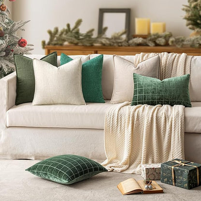 MIULEE Pack of 2 Thick Textured Couch Throw Pillow Covers, Dark Green Decorative Pillow Covers 18x18, Linen Cushion Cases for Sofa Bed Living Room Modern Farmhouse Home Decor, No Filling