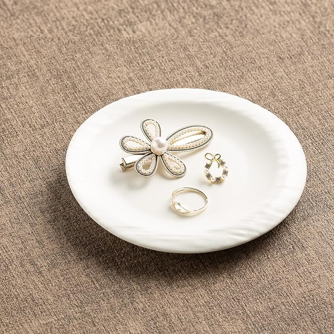 Ceramic Jewelry Tray Decorative Ring Holder and Trinket Dish for Women Wedding Engagement Birthday Gift for Her Jewelry Organizer Vanity Tray (white)