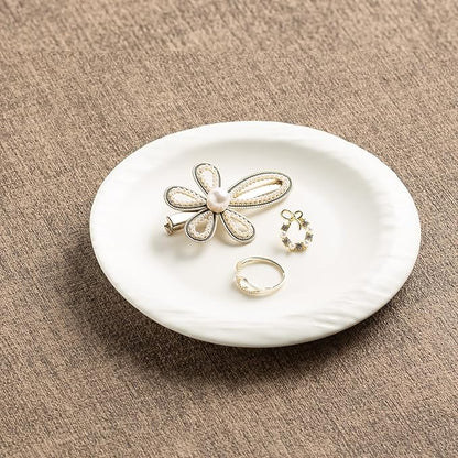 Ceramic Jewelry Tray Decorative Ring Holder and Trinket Dish for Women Wedding Engagement Birthday Gift for Her Jewelry Organizer Vanity Tray (white)