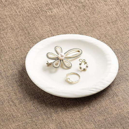 Ceramic Jewelry Tray Decorative Ring Holder and Trinket Dish for Women Wedding Engagement Birthday Gift for Her Jewelry Organizer Vanity Tray (white)