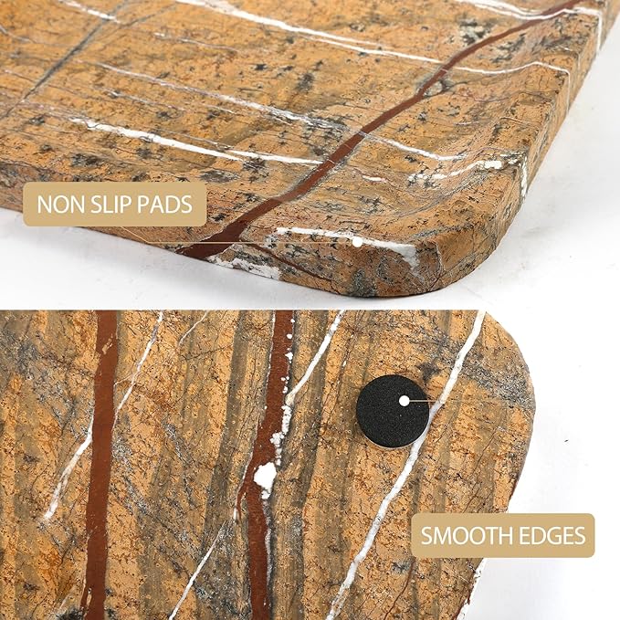 Koville Marble Tray, 12"x8" Marble Vanity Tray for Bathroom Kitchen Countertop, Rectangular Stone Tray for Cosmetics Perfume Trinket, Decorative Catchall Trays (Rainforest Gold)