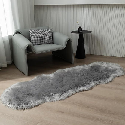 Faux Fur Rug Runner 2x6 ft Gery - Machine Washable Super Soft Plush Shaggy Fluffy Area Carpet,Sheepskin Rug Fuzzy Floor Mat for Bedroom, Sofa,Living Room, Bedside, Nursery & Kids Room