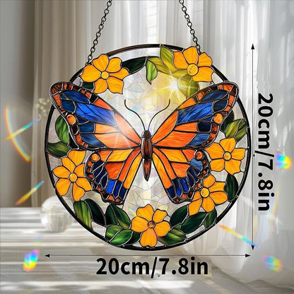 Bimkole Butterfly Sun Catchers Indoor Window - Flowers Acrylic Suncatcher Hanging Decoration for Living Room Bedroom Summer Home Balcony Outdoor Garden Ornaments Decoration 7.8x7.8 Inch
