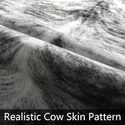 AROGAN Western Decor Faux Fur Cowhide Rug, 3.6 x 2.3 Feet Premium Animal Skin Cow Hide Rug, Sturdy Cow Print Rugs for Wall Decor, Western Floor Carpet for Bedroom Living Room, Black and Grey
