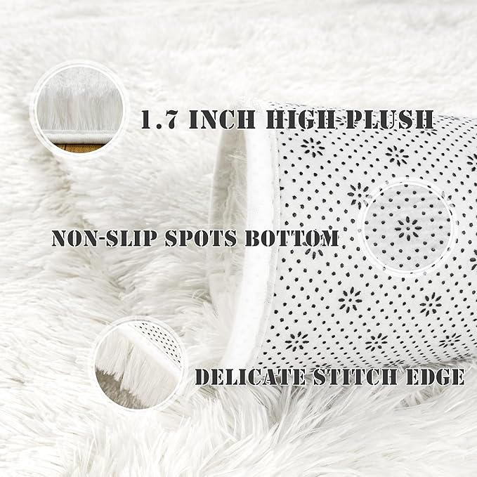 Large 9x12 Area Rugs for Living Room, Ultra Soft Shag Living Room Rug Thick Fluffy Rug for Bedroom, Plush Fuzzy Carpet for Girls Boys Kids Room Non Slip Dorm for Home Decor Aesthetic, Cream White