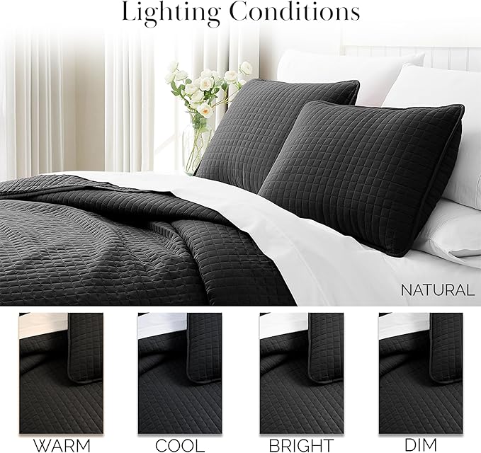 Southshore Fine Living, Inc. Twin XL Quilt Bedding Set, Dorm Room Bedding Essentials, Stain Resistant, Machine Washable Bedspread, XL/Twin Black Quilt Comforter Set/Bedspread with Pillow Sham, Black