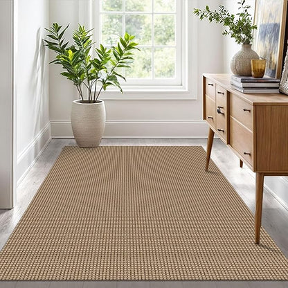 IOHOUZE Washable Area Rug 4x6 Non Slip Rubber Backed Woven Indoor Outdoor Rugs for Entryway Bedroom Rug Kitchen Floor Throw Carpet for Entrance Living Room, Orange/Tan/Brown