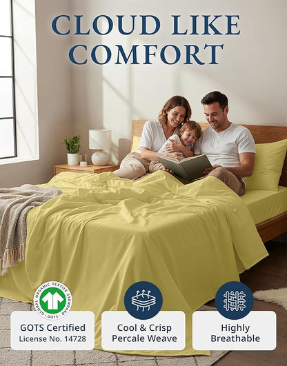 LANE LINEN Eco Friendly Cocoon 100% Organic Cotton Twin Sheets, Low Pill Fade Resistance Fully Elasticized Mercerized Cotton Soft & Comfy Hotel Style Percale Weave Sheets Twin- Cocoon